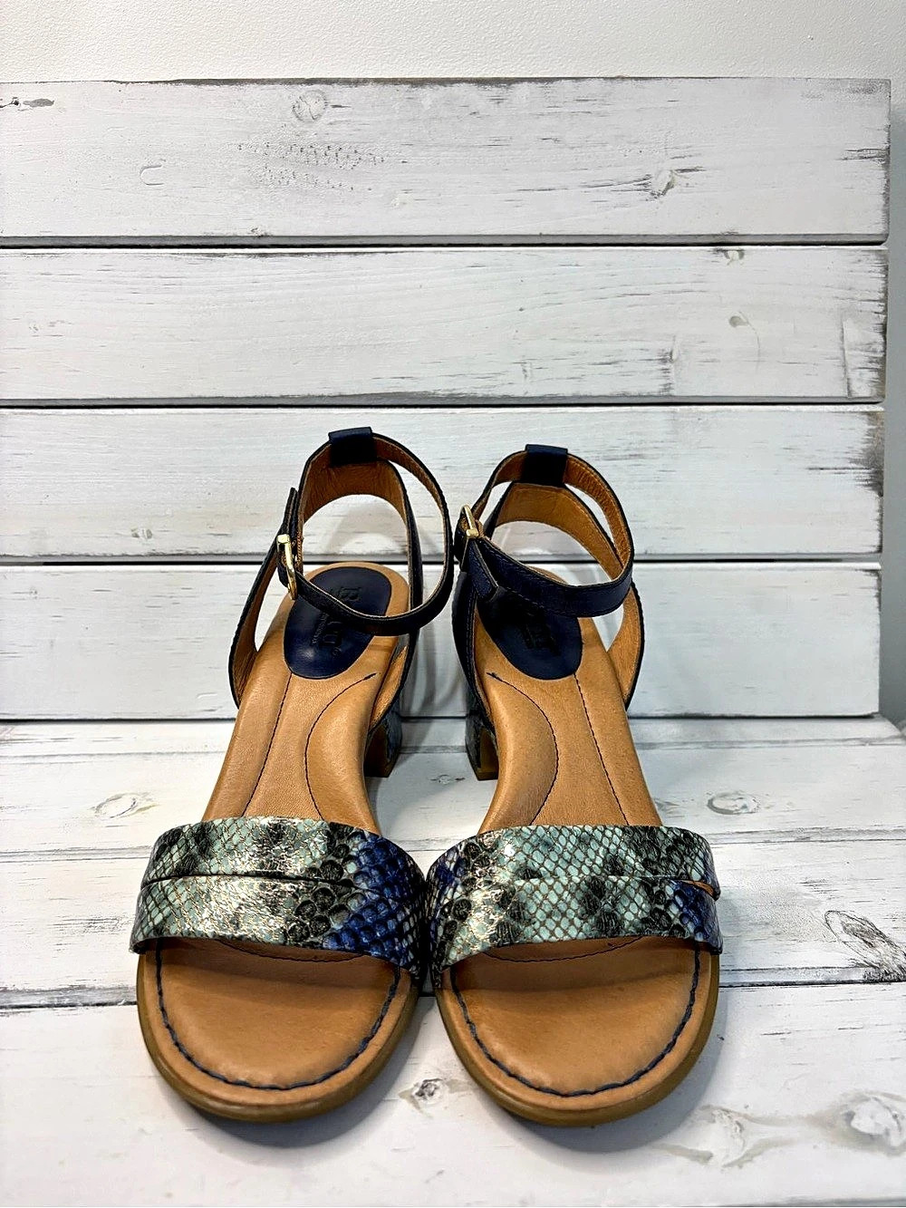 Born Animal Print Wedge Sandals Blue US 6M